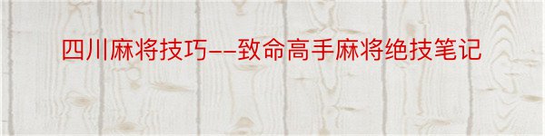 四川麻将技巧--致命高手麻将绝技笔记