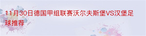 11月30日德国甲组联赛沃尔夫斯堡VS汉堡足球推荐